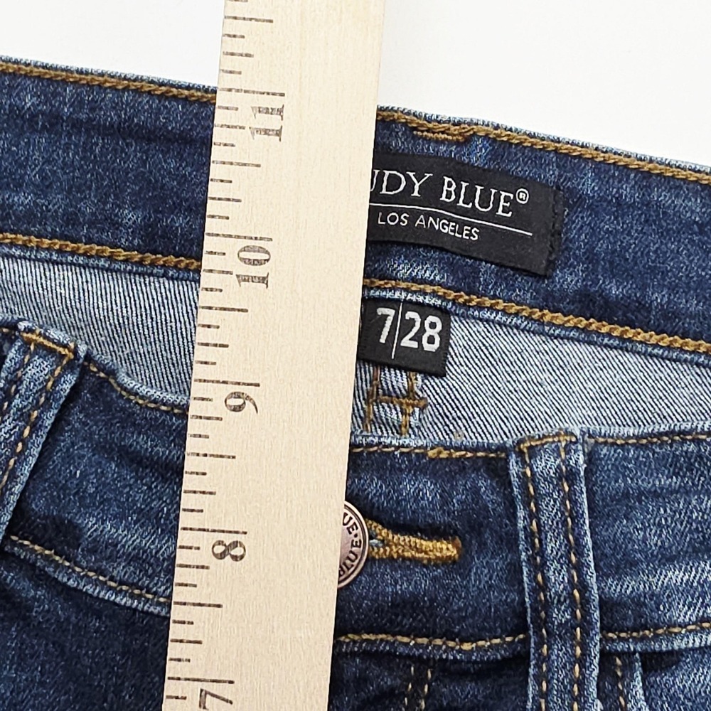 Judy Blue Jeans Womens 7/28 Dark Wash Mid Rise Skinny Distressed Crop Frayed Hem - Picture 9 of 11